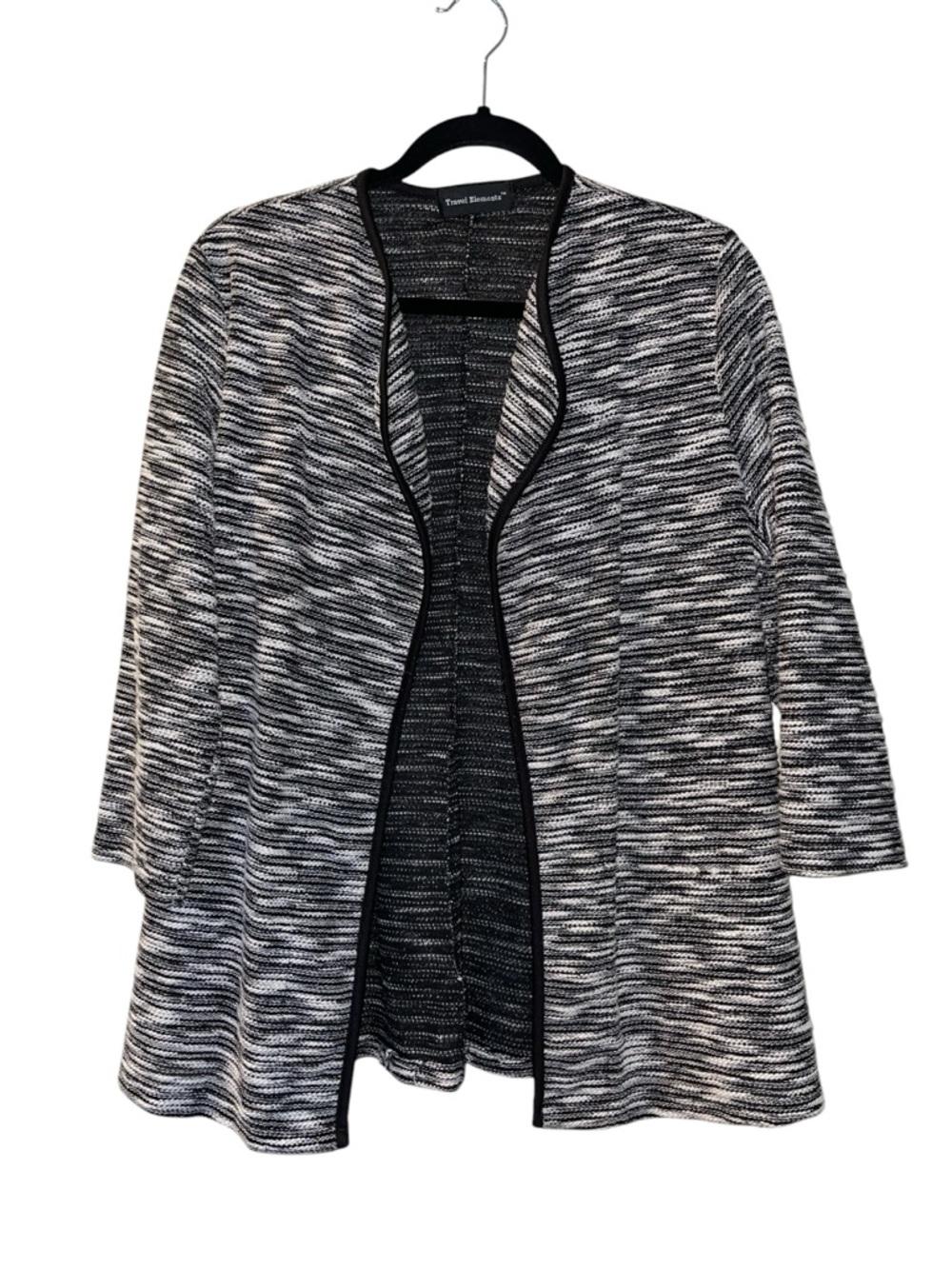 Travel Elements Women's Draped Open Front Cardigan Black/White Sweater Medium